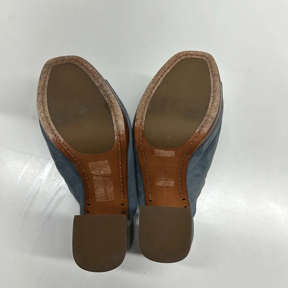 Frye Karissa Suede Mule Open Toe Slip On High Heel Sandal Shoe Blue Brown Size 6 - Picture 9 of 10